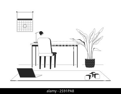 Bureau de travail à domicile avec illustration linéaire du coin d'entraînement Illustration de Vecteur