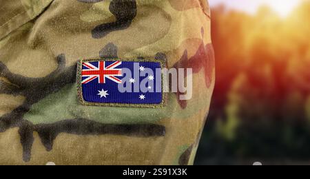 Soldat de l'armée australienne en uniforme de camouflage universel. Banque D'Images