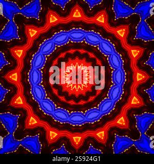 Un kaléidoscope unique réalisé à partir d'une photographie. Fond abstrait de kaléidoscope. Beau motif circulaire psychédélique. Texture géométrique multicolore Banque D'Images
