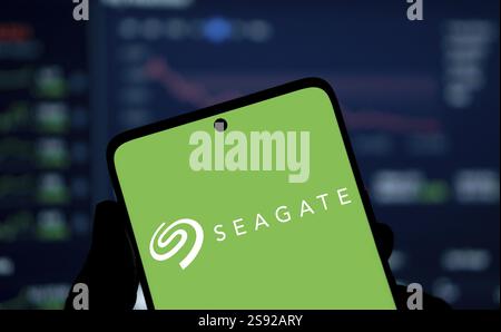 Dhaka, Bangladesh- 19 janvier 2025 : le logo seagate est affiché sur le smartphone. Seagate est une société américaine de stockage de données Banque D'Images