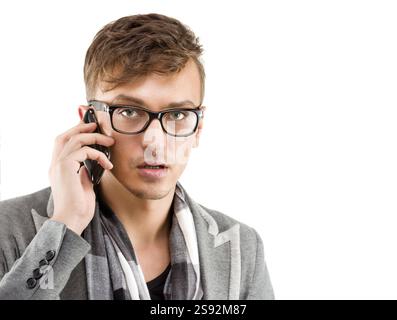 Portrait d'un homme d'affaires confiant. Beauté masculine, mode. Isolé sur blanc Banque D'Images