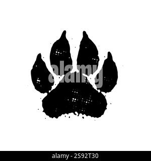 Concept d'impression de patte de chien grunge. Empreinte de chien avec illustration de conception de texture demi-teinte en détresse, vecteur. Illustration de Vecteur