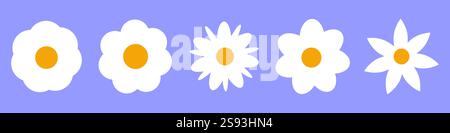 Ensemble de fleurs mignonnes plates. Tête de Marguerite dessinée à la main. Illustration imprimable vectorielle. Illustration de Vecteur
