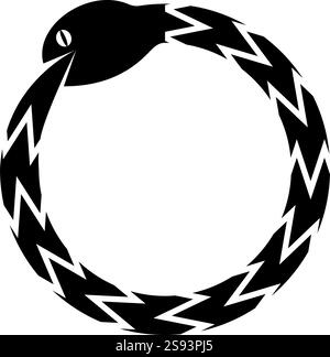 Uroboros Zhulong serpent mangeant sa propre queue enroulée dans l'anneau Ouroboros serpent icône couleur noire illustration vectorielle image style plat simple Illustration de Vecteur