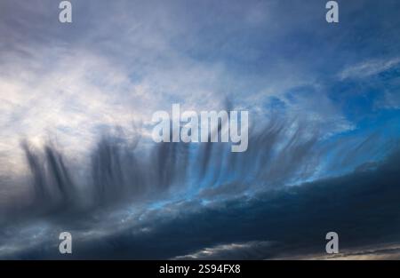 Nuage de cirrus inhabituel vu au-dessus de Sheerness, Kent, Royaume-Uni, 24 janvier 2025 Banque D'Images