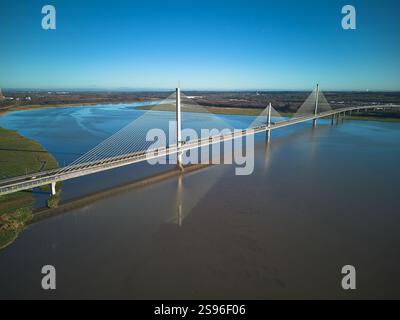 Vue aérienne du pont Mersey Gateway, Royaume-Uni Banque D'Images