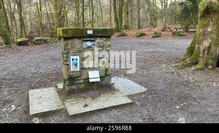 Point de départ de la célèbre promenade Birks of Aberfeldy le long du Moness Burn avec ses cascades et ses arbres anciens. Banque D'Images