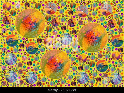 Boules et cercles colorés sur fond jaune, Allemagne Banque D'Images