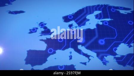 Connexions réseau numérique sur la carte de l'Europe, image technologique Banque D'Images
