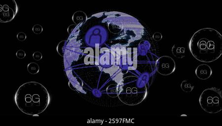 Connexions réseau mondiales et technologie 6G sur l'image de la Terre en rotation Banque D'Images