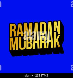 Ramadan Moubarak logo, autocollant, étiquette, étiquette avec typographie de luxe en or. Affiche de carte de voeux de célébration religieuse musulmane du mois sacré, bannière, modèle Illustration de Vecteur