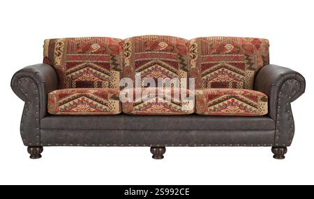 Canapé fauteuil en cuir contemporain isolé sur fond blanc + chemin de clipping. Mobilier, objet intérieur. Banque D'Images