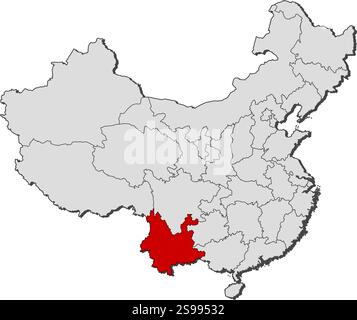 Carte de la Chine avec les provinces, Yunnan est mis en évidence. Illustration de Vecteur