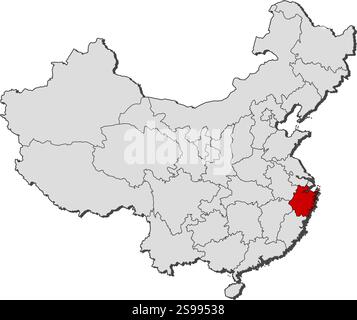 Carte de la Chine avec les provinces, Zhejiang est mis en évidence. Illustration de Vecteur