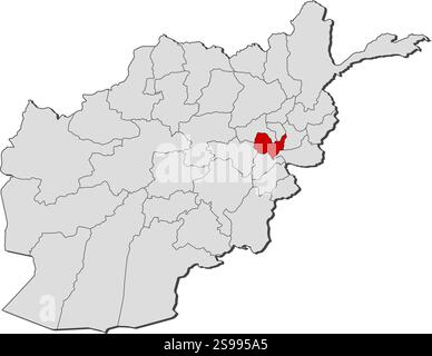Carte de l'Afghanistan avec les provinces, Kaboul est mis en évidence. Illustration de Vecteur