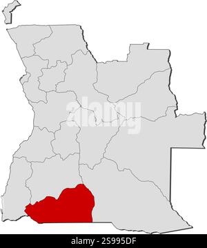 Carte de l'Angola avec les provinces, Cunene est mis en évidence. Illustration de Vecteur