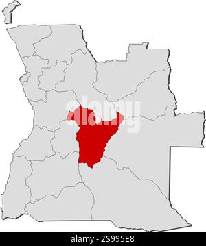 Carte de l'Angola avec les provinces, Bié est mis en évidence. Illustration de Vecteur