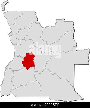Carte de l'Angola avec les provinces, Huambo est mis en évidence. Illustration de Vecteur