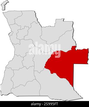 Carte de l'Angola avec les provinces, Moxico est mis en évidence. Illustration de Vecteur