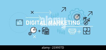 Concept de marketing numérique mettant en évidence la promotion en ligne la stratégie e-commerce de publicité sur Internet et le marketing basé sur le Web pour la promotion de produits et Illustration de Vecteur