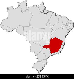 Carte du Brésil avec les provinces, Minas Gerais est mis en évidence. Illustration de Vecteur