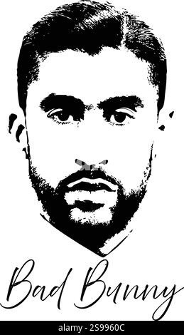 Mauvaise image noir et blanc de chanteur de lapin, mauvaise image vectorielle de lapin Illustration de Vecteur