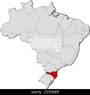 Carte du Brésil avec les provinces, Santa Catarina est mis en évidence. Illustration de Vecteur