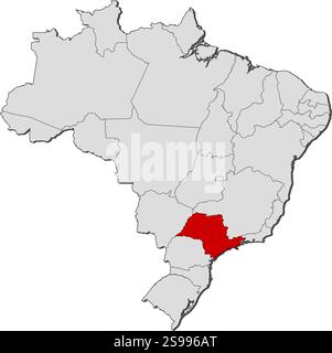 Carte du Brésil avec les provinces, São Paulo est mis en évidence. Illustration de Vecteur