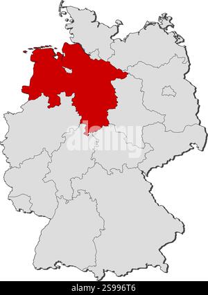 Carte de l'Allemagne avec les provinces, basse-Saxe est mis en évidence. Illustration de Vecteur