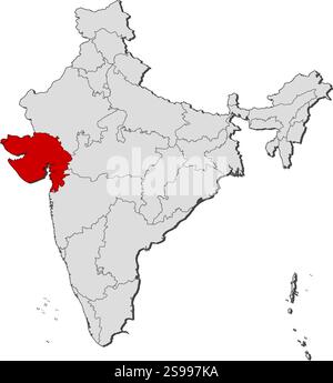 Carte de l'Inde avec les provinces, Gujarat est mis en évidence. Illustration de Vecteur