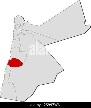 Carte de Jordanie avec les provinces, Tafilah est mis en évidence. Illustration de Vecteur