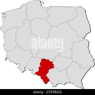 Carte de la Pologne avec les provinces, Silésie est mis en évidence. Illustration de Vecteur