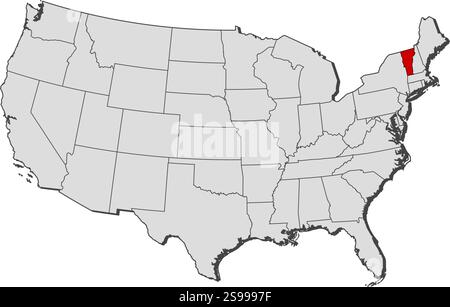 Carte des États-Unis avec les provinces, Vermont est mis en évidence. Illustration de Vecteur