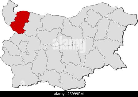 Carte de Bulgarie avec les provinces, Montana est mis en évidence. Illustration de Vecteur