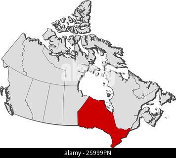Carte du Canada avec les provinces, l'Ontario est mis en évidence. Illustration de Vecteur