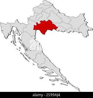 Carte de Croatie avec les provinces, Sisak-Moslavina est mis en évidence. Illustration de Vecteur