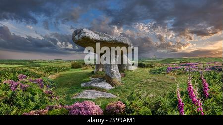 Lanyon Quoit est un dolmen mégalithique de la période néolithique, environ 4000 à 3000 av. J.-C., près de Morvah sur la péninsule de Penwith, Cornwall, Angleterre Banque D'Images