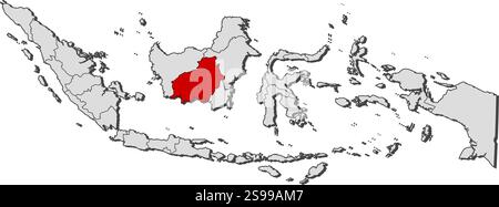 Carte de l'Indonésie avec les provinces, Kalimantan central est mis en évidence. Illustration de Vecteur