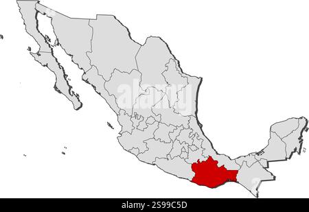 Carte du Mexique avec les provinces, Oaxaca est mis en évidence. Illustration de Vecteur