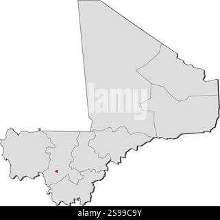 Carte du Mali avec les provinces, Bamako est mis en évidence. Illustration de Vecteur