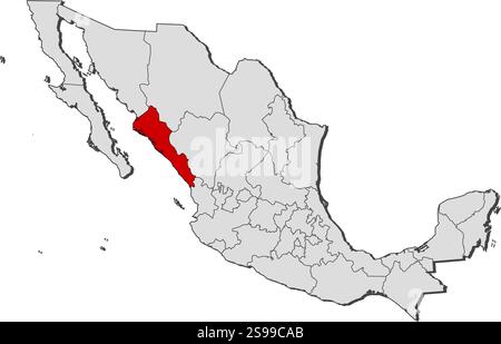 Carte du Mexique avec les provinces, Sinaloa est mis en évidence. Illustration de Vecteur