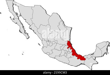 Carte du Mexique avec les provinces, Veracruz est mis en évidence. Illustration de Vecteur