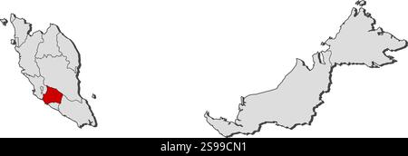 Carte de Malaisie avec les provinces, Negeri Sembilan Darul Khusus est surligné. Illustration de Vecteur
