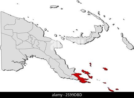 Carte de Papouasie-Nouvelle-Guinée avec les provinces, Milne Bay est surligné. Illustration de Vecteur