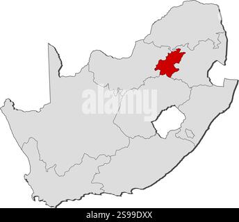 Carte de l'Afrique du Sud avec les provinces, Gauteng est mis en évidence. Illustration de Vecteur