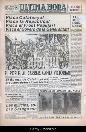 España. Guerra civil (1936-1939). Portada del Periódico Última hora. Barcelone, julio de 1936. Banque D'Images