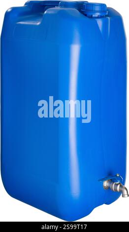 Réservoir d'eau en plastique bleu avec robinet Banque D'Images