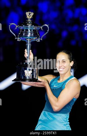 Melbourne, Australie, 25 janvier 2025. Madison Keys (États-Unis) lors de l'Open d'Australie de Tennis 2025 au Melbourne Park. (Photo de Frank Molter) / usage éditorial seulement! Crédit : Frank Molter/Alamy Live News Banque D'Images