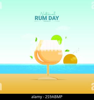 Conception de publicités créatives pour la Journée nationale du rhum. Jour du rhum, 16 août, illustration vectorielle 3D. Illustration de Vecteur