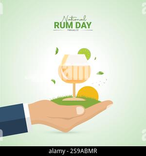 Conception de publicités créatives pour la Journée nationale du rhum. Jour du rhum, 16 août, illustration vectorielle 3D. Illustration de Vecteur